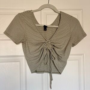 Wild Fable Green Striped Ruched Crop Top — XS